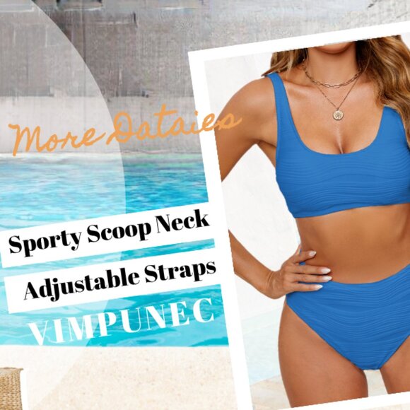 VIMPUNEC High Waisted Bikini Set with Tummy Control Size Medium Peacock Blue - Picture 4 of 6